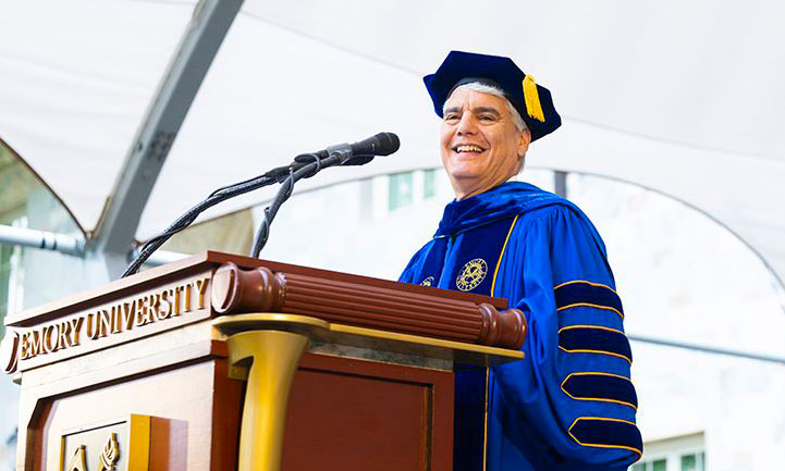 President Fenves smiling during his address at commencement