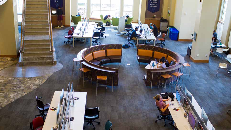 lower level of Oxford College Library with students studying